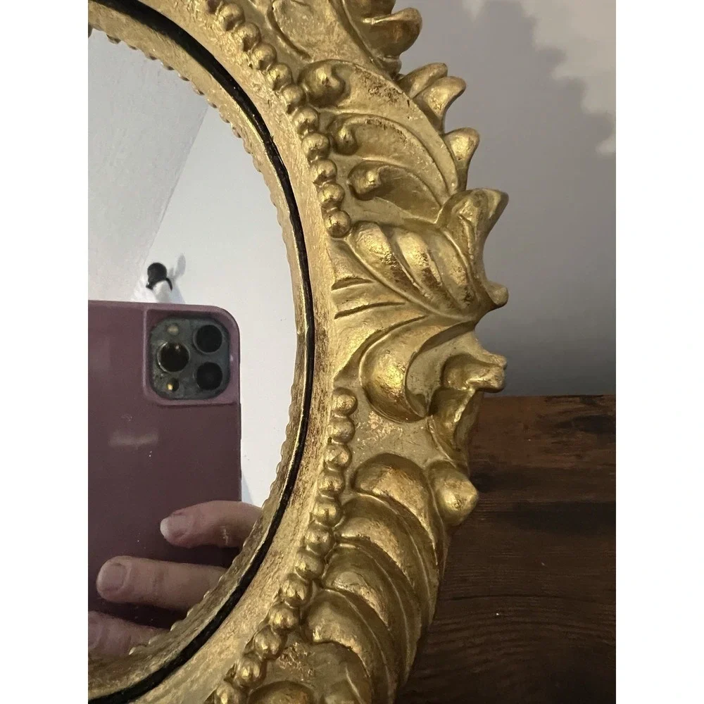 Vintage Hollywood Regency Gold Gilt Ornate Oval Wall Mirror Rococo 11x9 Decor